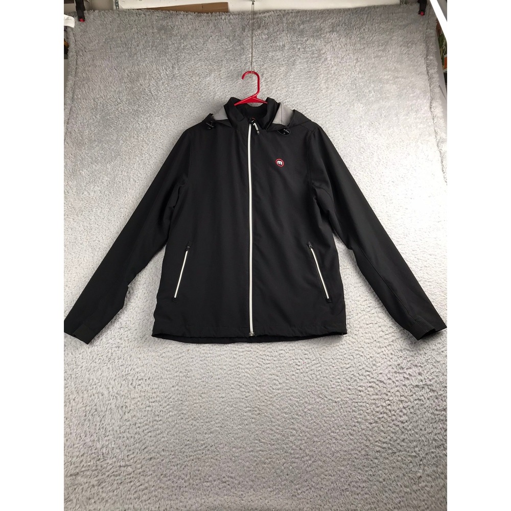 Travis Mathew Hooded Performance Rain Jacket‎ Mens S Black Softshell Full Zip